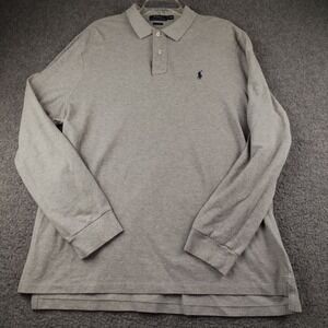 Polo Ralph Lauren Cotton Polo Mens XL Classic Fit Grey Long Sleeve Pony Logo